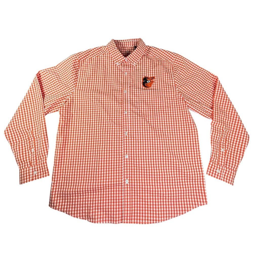 Antigua Mens XL Orange White Baltimore Orioles Long Sleeve Button Down Shirt NWT